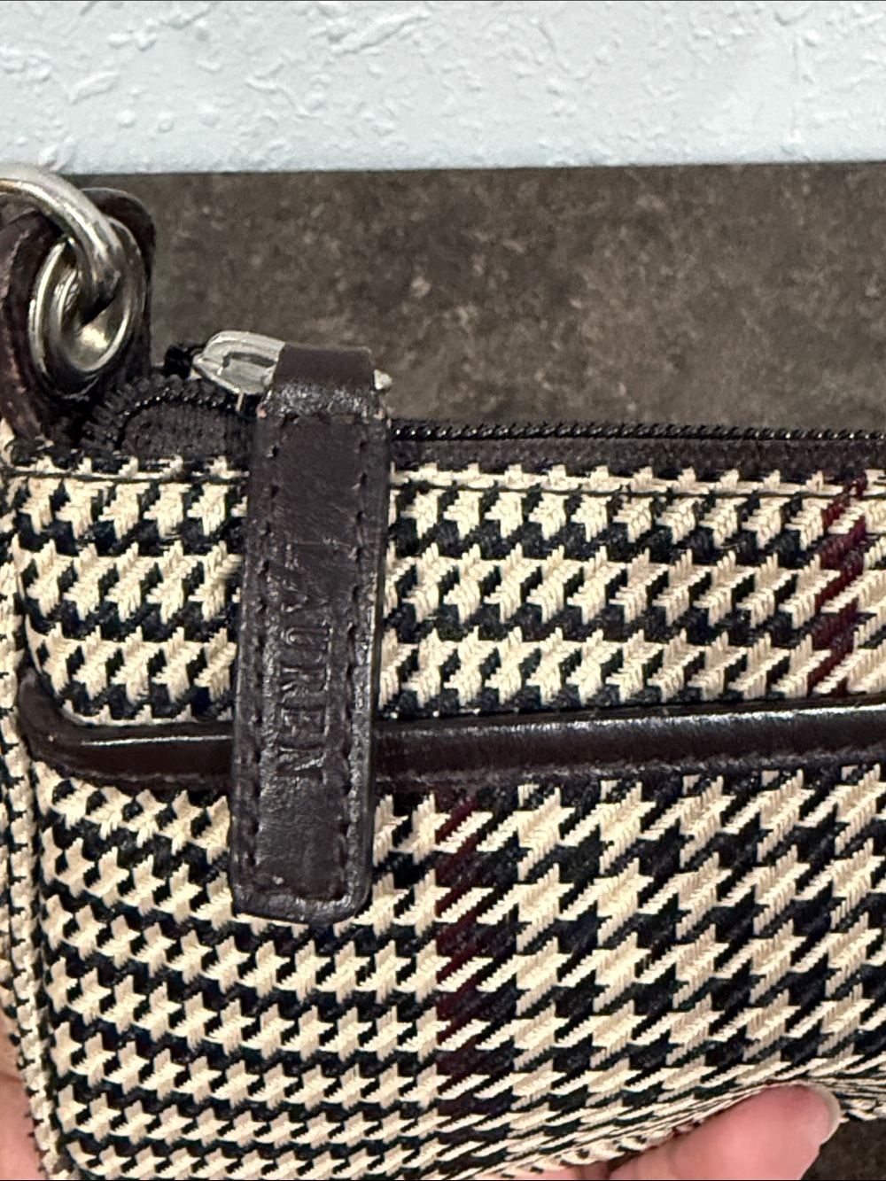 Vintage Y2K Ralph Lauren Brown Plaid Houndstooth Small Shoulder Bag Baguette - Picture 6 of 16